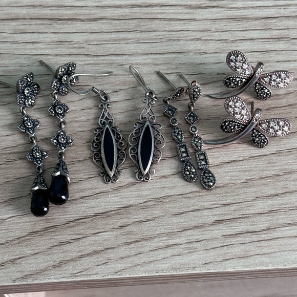 Marcasite 925 Sterling Silver (4) pairs - Picture 8 of 9